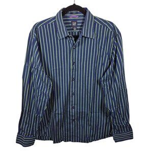 Gap Shirt Mens L Fitted Blue Casual Button Down Striped16/16.5 Office Casual